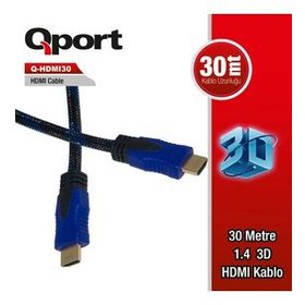 Qport 1.4 3D 30 mt Altın Uçlu HDMI Kablo