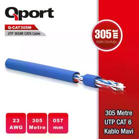 Qport Q-CAT6 UTP CAT6 23 AWG 305 mt Mavi Ethernet Kablosu