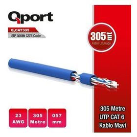 Qport Q-CAT6 UTP CAT6 23 AWG 305 mt Mavi Ethernet Kablosu