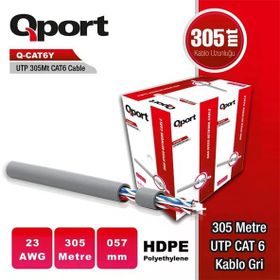 Qport Q-CAT6Y Gri 305 mt 23AWG 0.57 mm Cat6 UTP PE Kablo