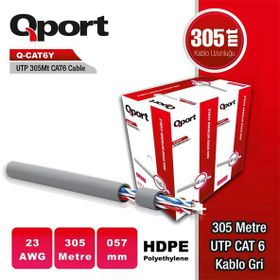 Qport Q-CAT6Y Gri 305 mt 23AWG 0.57 mm Cat6 UTP PE Kablo