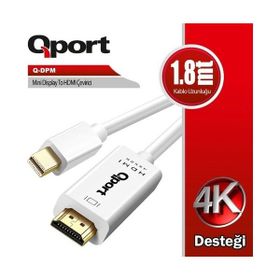 Qport Q-DPM 1.8 mt Mini Displayport to Çevirici HDMI Kablo