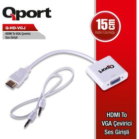 Qport Q-HD-VGJ HDMI To VGA Çevirici Ses ve Güç Girişi Kablosu