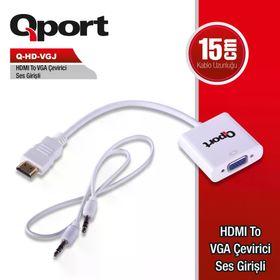 Qport Q-HD-VGJ HDMI To VGA Çevirici Ses ve Güç Girişi Kablosu