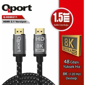 Qport Q-HDMI211 1.5 mt 2.1V 8K Altın Uçlu Örgülü HDMI Kablo
