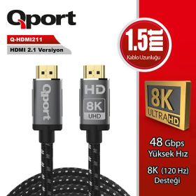 Qport Q-HDMI211 2.1V 8K Altın Uçlu 1.5 mt HDMI Kablo
