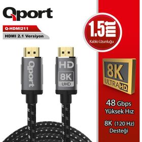Qport Q-HDMI211 2.1V 8K Altın Uçlu 1.5 mt HDMI Kablo