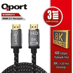Qport Q-HDMI213 3 mt 2.1V 8K Altın Uçlu Örgülü HDMI Kablo