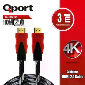 Qport Q-HDMI33 Altın Uçlu 3 mt 4K 2.0 HDMI Kablo