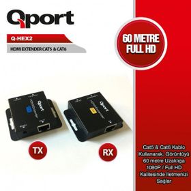 Qport Q-HEX2 Extender CAT6 60 m 2'li Paket HDMI Uzatma Kablosu