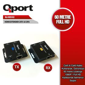 Qport Q-HEX2 Extender CAT6 60 m 2'li Paket HDMI Uzatma Kablosu