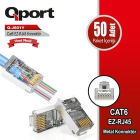 Qport Q-J601y Cat6 50 Lik Paket Ez-Rj45 Metal Yeni Nesil Konnektör