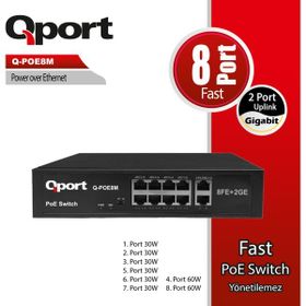 Qport Q-Poe8m 8 Port 10/100 + 2 Port 10/100/1000 Uplınk Poe Swıtch