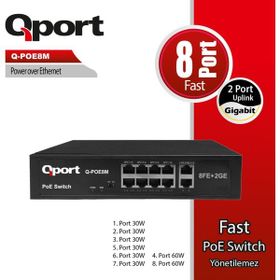 Qport Q-Poe8m 8 Port 10/100 + 2 Port 10/100/1000 Uplınk Poe Swıtch