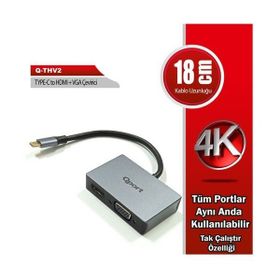 Qport Q-THV2 Type-C HDMI VGA D Görüntü Adaptörü
