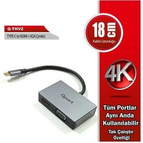 Qport Q-THV2 Type-C HDMI VGA D Görüntü Adaptörü