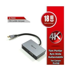 Qport Q-THV2 Type-C HDMI VGA D Görüntü Adaptörü