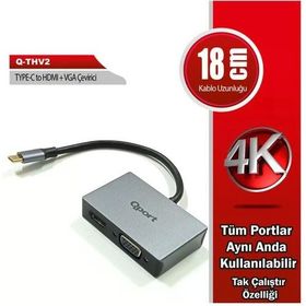 Qport Q-THV2 Type-C HDMI VGA D Görüntü Adaptörü