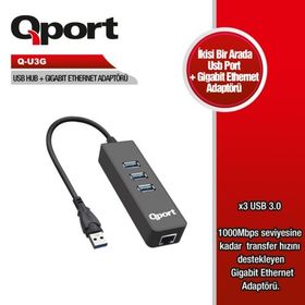 Qport Q-U3G Usb To USB3.0 Çoklayıcı + Ethernet