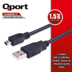 Qport Q-USBKM1.5 1.5 mt 5 Pin Kamera USB 2.0 Şarj Data Kablosu
