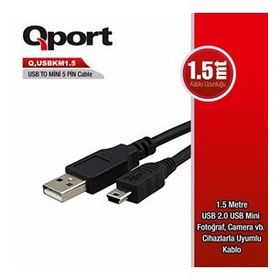 Qport Q-USBKM1.5 1.5 mt 5 Pin Kamera USB 2.0 Şarj Data Kablosu