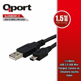 Qport Q-USBKM1.5 1.5 mt 5 Pin Kamera USB 2.0 Şarj Data Kablosu