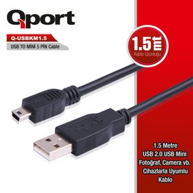 Qport Q-USBKM1.5 1.5 mt 5 Pin Kamera USB 2.0 Şarj Data Kablosu