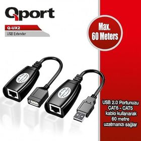Qport Q-UX2 60 m Cat5/Cat6 USB 2 Adet Extender Dönüştürücü