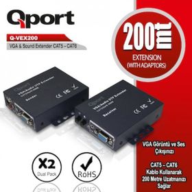 Qport Q-VEX200 200 mt VGA Extender 2'li Bağlantı Kablosu