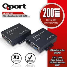 Qport Q-VEX200 200 mt VGA Extender 2'li Bağlantı Kablosu