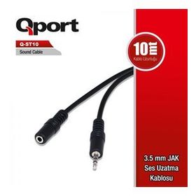 Qport QST-10 3.5 mm Jak 10 m Ses Uzatma Kablo