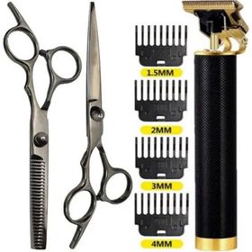 Qualis Shave R4 Elektrikli Siyah Saç Tıraş Makinesi+M8 Kesme+İnceltme Makas Set