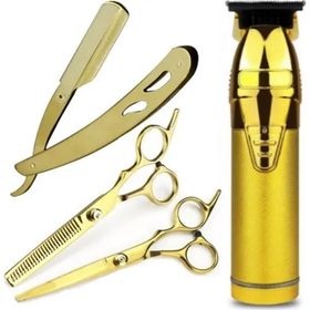 Qualis Shave R5 Elektrikli Saç Tıraş Makinesi+U3 Full Metal Ustura+M8 Kesme+İnceltme Makas Set