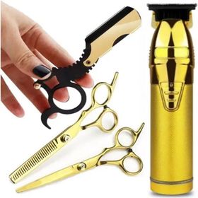Qualis Shave R5 Elektrikli Saç Tıraş Makinesi+U4 Full Metal Ustura+M8 Kesme+İnceltme Makas Set