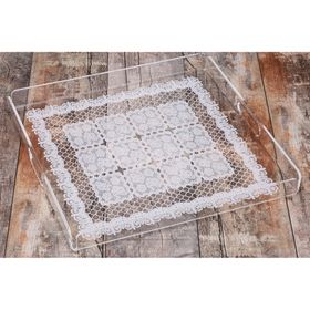 Queen Bee İstanbul QB333300 33x33 CM Dantel Desenli Pleksi Tepsi