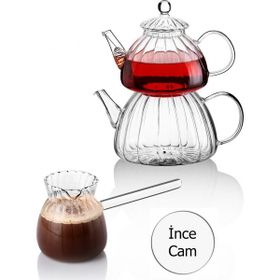 Queen's Kitchen Borasilikat Cam Çaydanlık ve Cam Cezve Seti