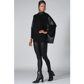 Quincey BD2312 Siyah Deri Detay Triko Kadın Kazak