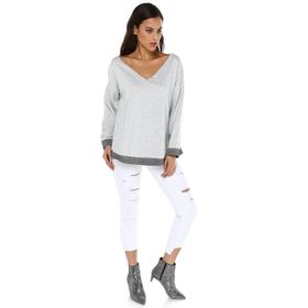 Quincey BD2342 Gri Melanj Lame Detaylı Kadın Sweatshirt