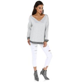 Quincey BD2342 Gri Melanj Lame Detaylı Kadın Sweatshirt