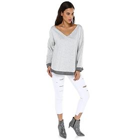 Quincey BD2342 Gri Melanj Lame Detaylı Kadın Sweatshirt