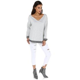 Quincey BD2342 Gri Melanj Lame Detaylı Kadın Sweatshirt