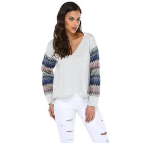 Quincey BD2343 Gri Melanj V Yaka Kadın Sweatshirt