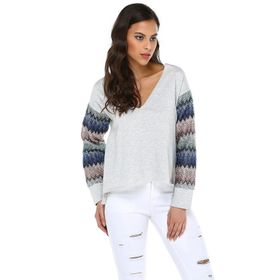 Quincey BD2343 Gri Melanj V Yaka Kadın Sweatshirt