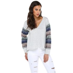 Quincey BD2343 Gri Melanj V Yaka Kadın Sweatshirt