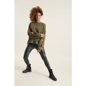 Quincey BDE2609 Kadın Haki Bakır Kol Detay Sweatshirt
