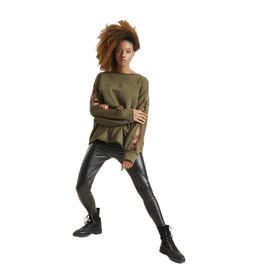 Quincey BDE2609 Kadın Haki Bakır Kol Detay Sweatshirt