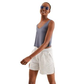 Quincey BDE2680 Kadın Gri Askılı Crop Top T-shirt