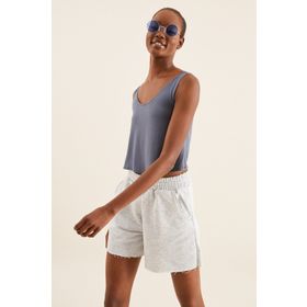 Quincey BDE2680 Kadın Gri Askılı Crop Top T-shirt