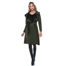 Quincey CK23005 Haki Süet Uzun Kadın Ceket
