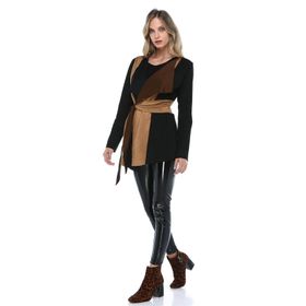 Quincey CK23008 Kadın Siyah-Camel Parçalı Süet Ceket